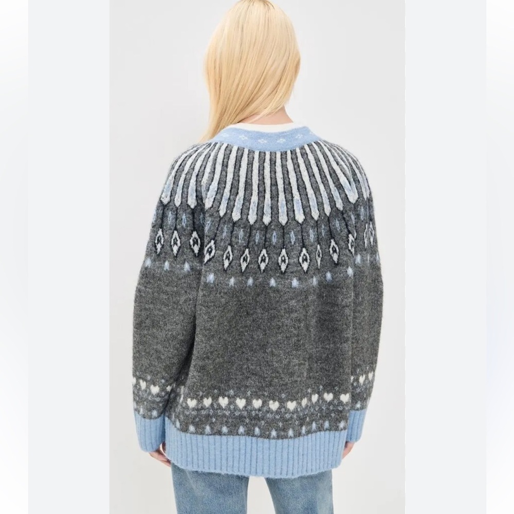 NWT Blank NYC Fair Isle Hot Take Chunky Knit Cardigan Sweater Grey Combo Size M - Picture 2 of 7